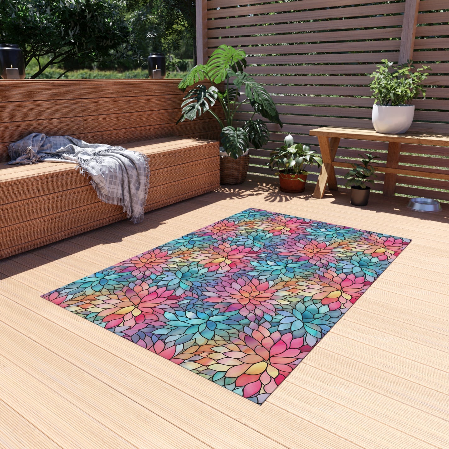 Stained-Glass Floral Outdoor Rug