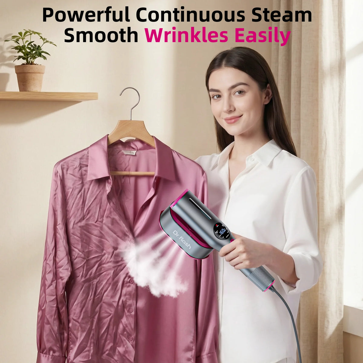 1200W Handheld Garment Steamer, Portable Clothes Steamer with LED Display, 7 Settings, 90 Degree Swivel Handle for Home and Travel