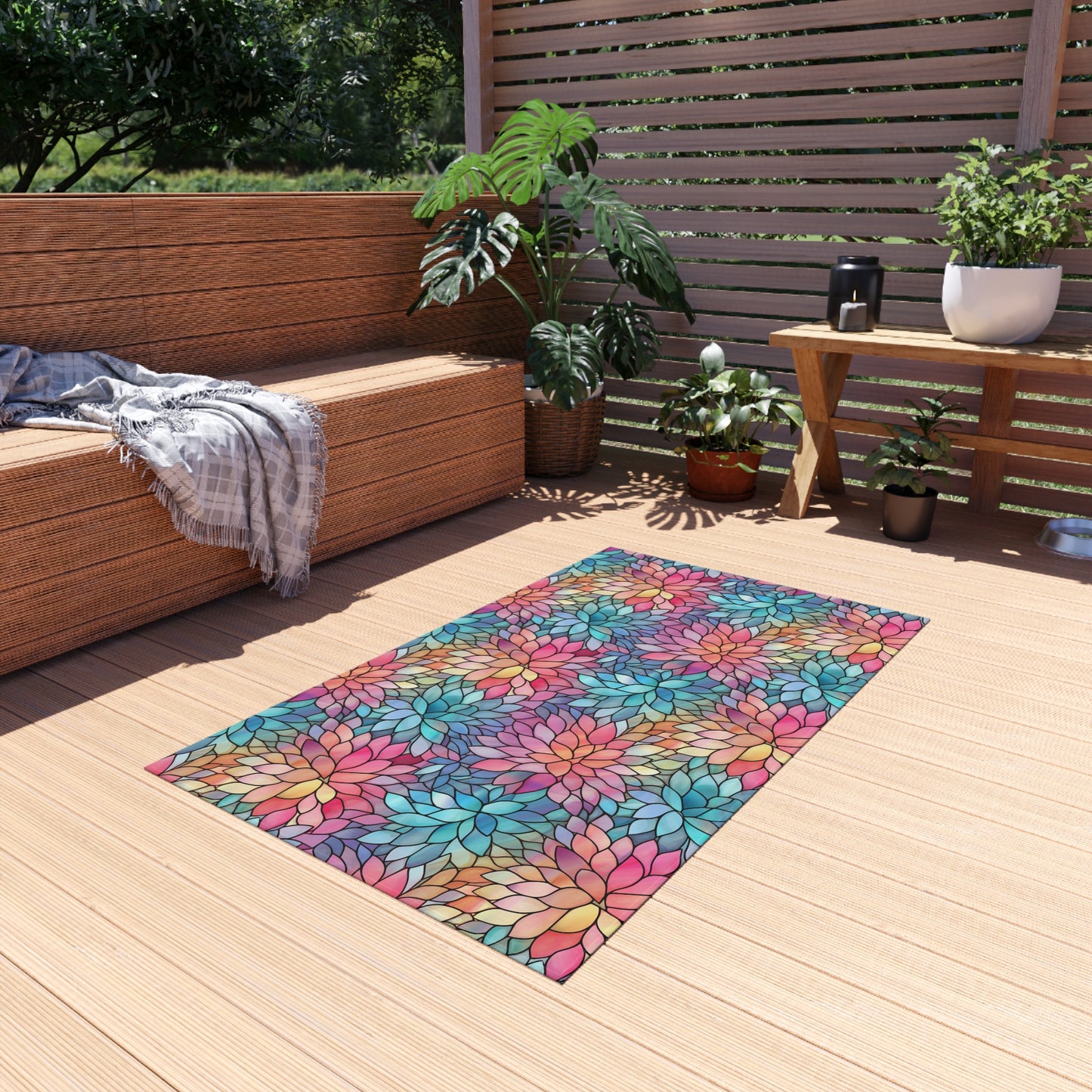 Stained-Glass Floral Outdoor Rug