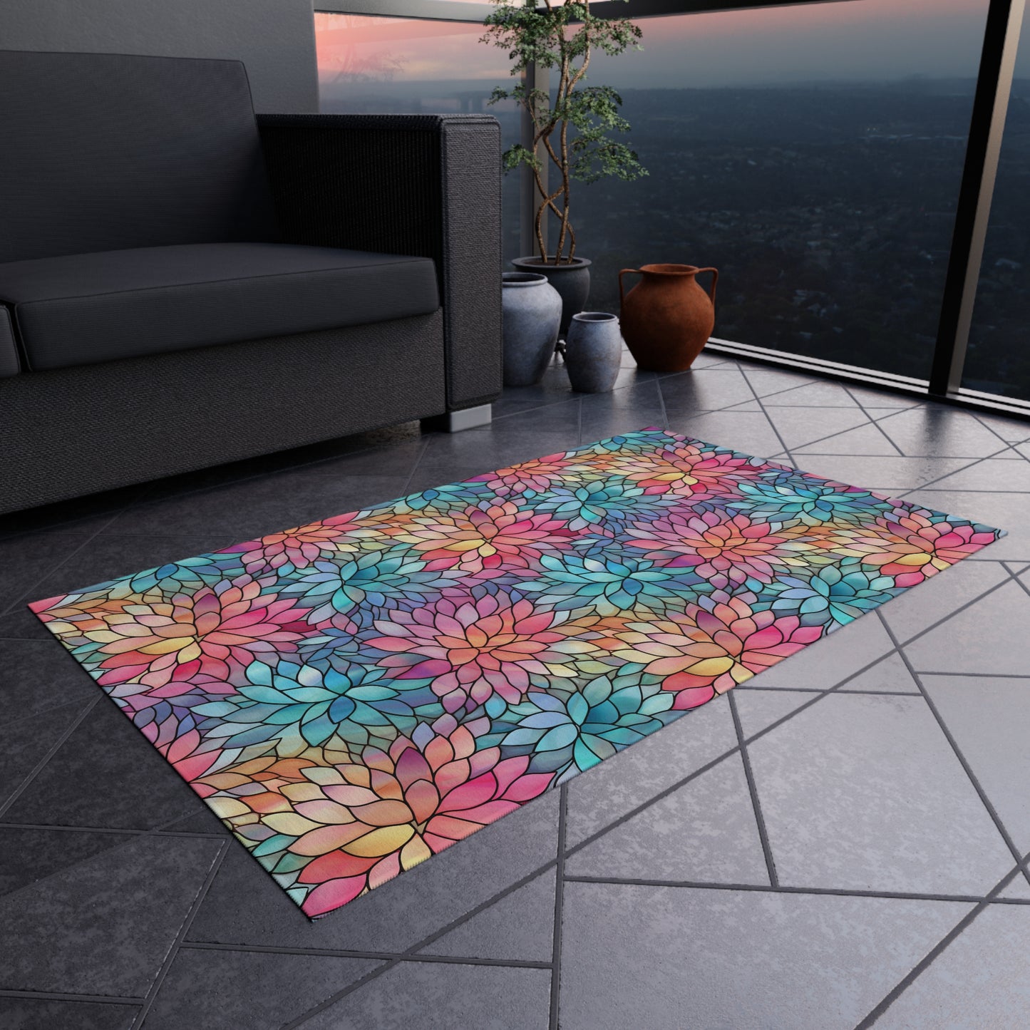Stained-Glass Floral Outdoor Rug