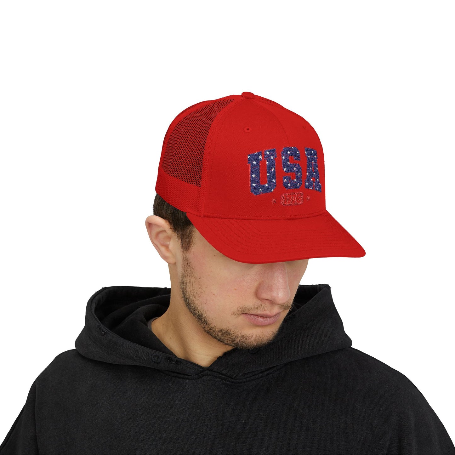 USA 1776 Snapback Trucker Cap — Patriotic American Flag Style Hat