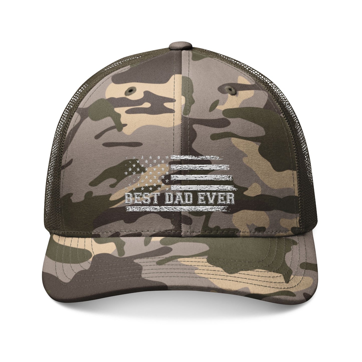 Camouflage Trucker Hat — Embroidered "Best Dad Ever" American Flag