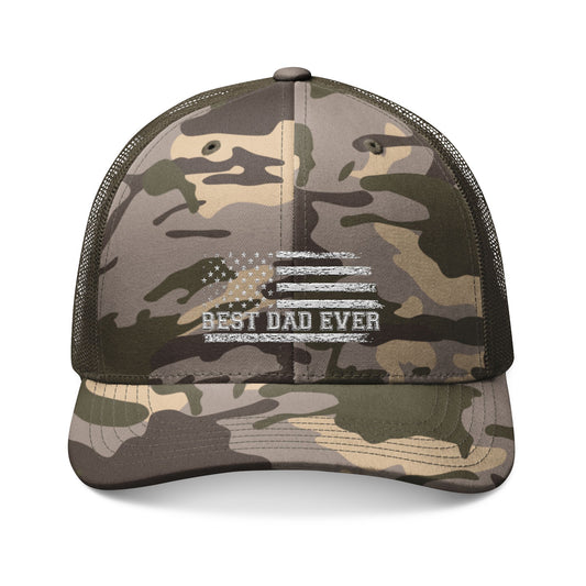 Camouflage Trucker Hat — Embroidered "Best Dad Ever" American Flag