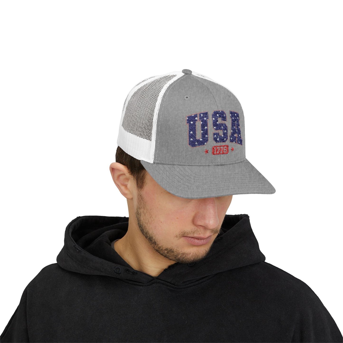 USA 1776 Snapback Trucker Cap — Patriotic American Flag Style Hat