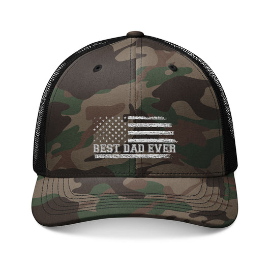 Camouflage Trucker Hat — Embroidered "Best Dad Ever" American Flag