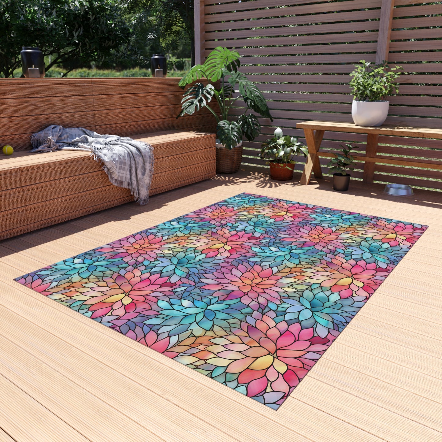 Stained-Glass Floral Outdoor Rug