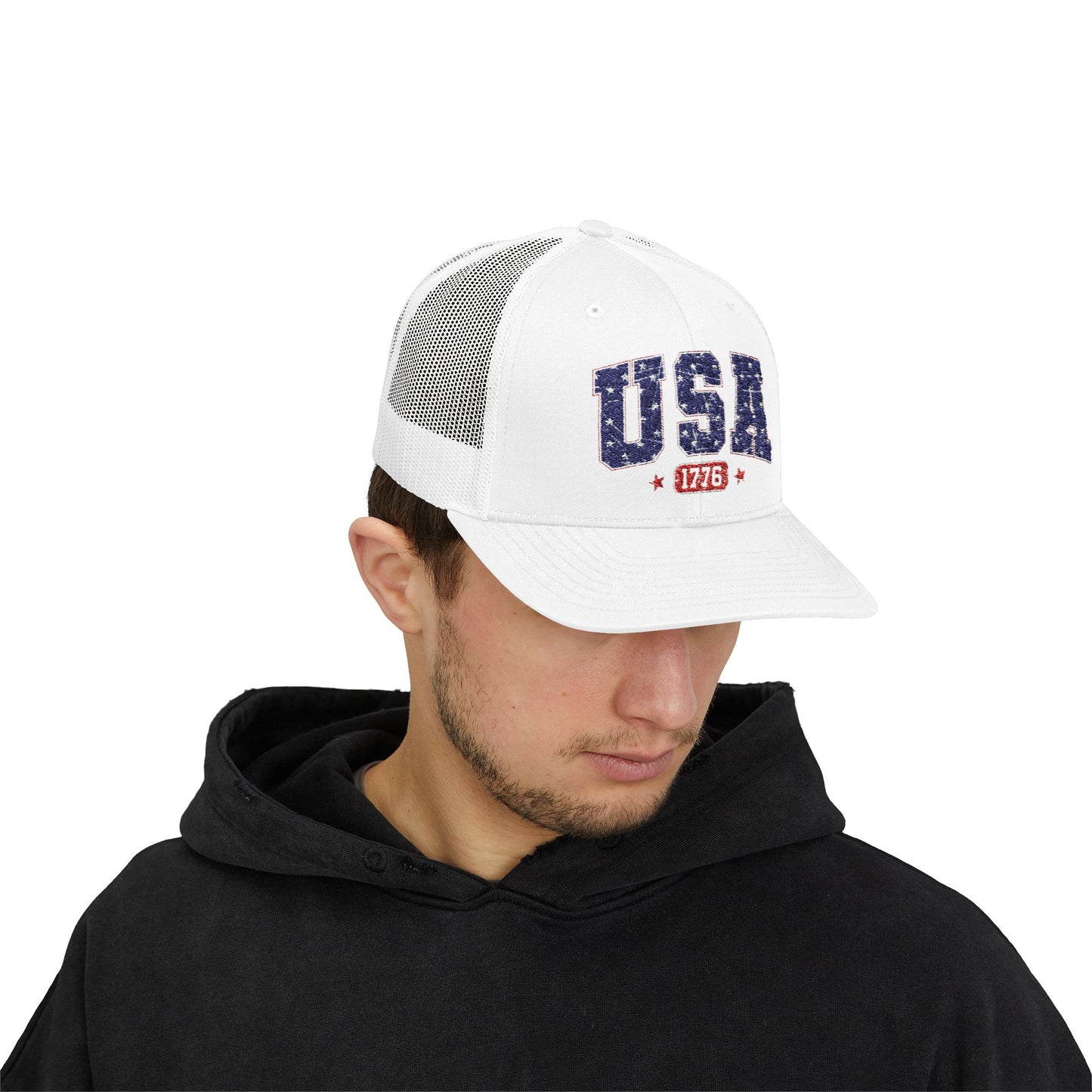USA 1776 Snapback Trucker Cap — Patriotic American Flag Style Hat