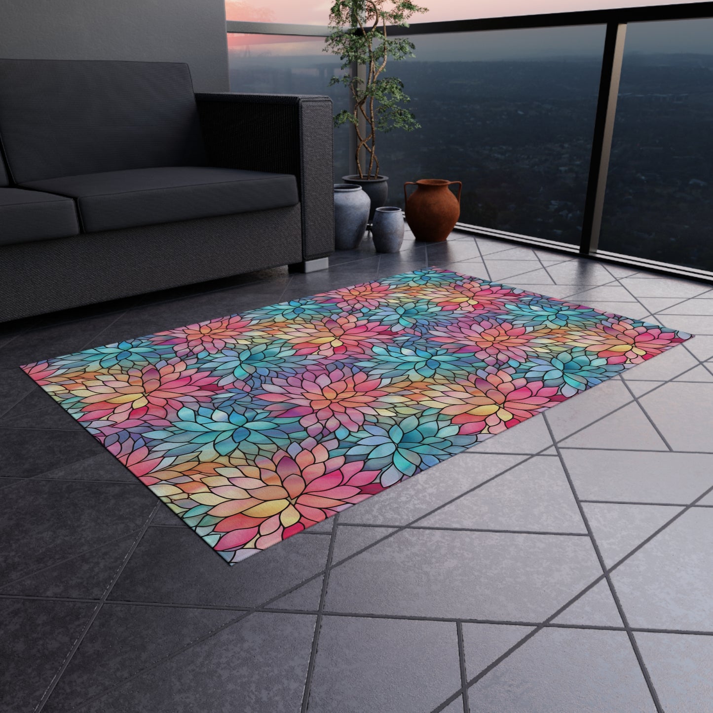 Stained-Glass Floral Outdoor Rug