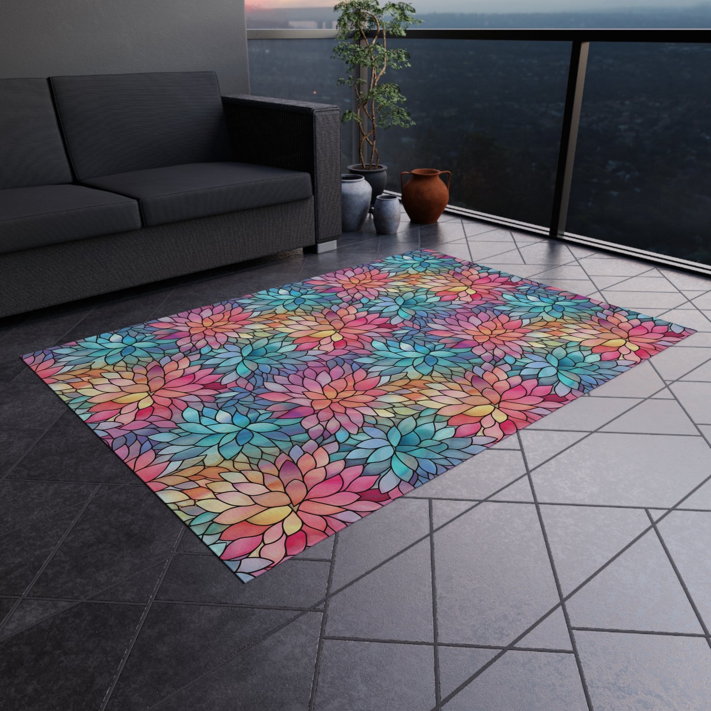 Stained-Glass Floral Outdoor Rug