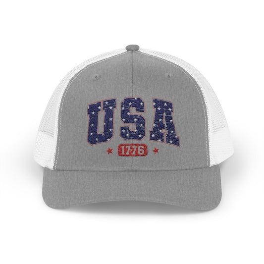 USA 1776 Snapback Trucker Cap — Patriotic American Flag Style Hat