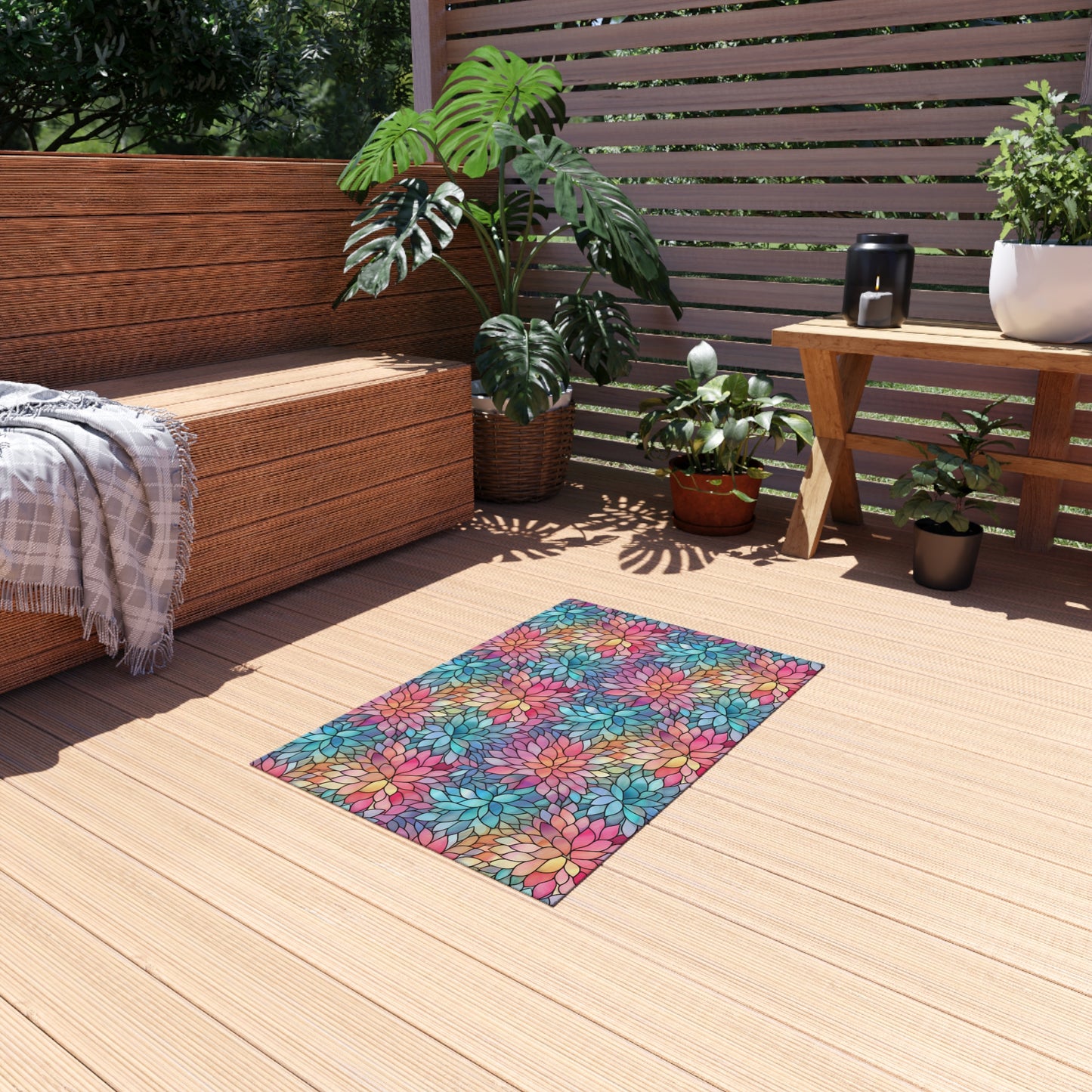 Stained-Glass Floral Outdoor Rug