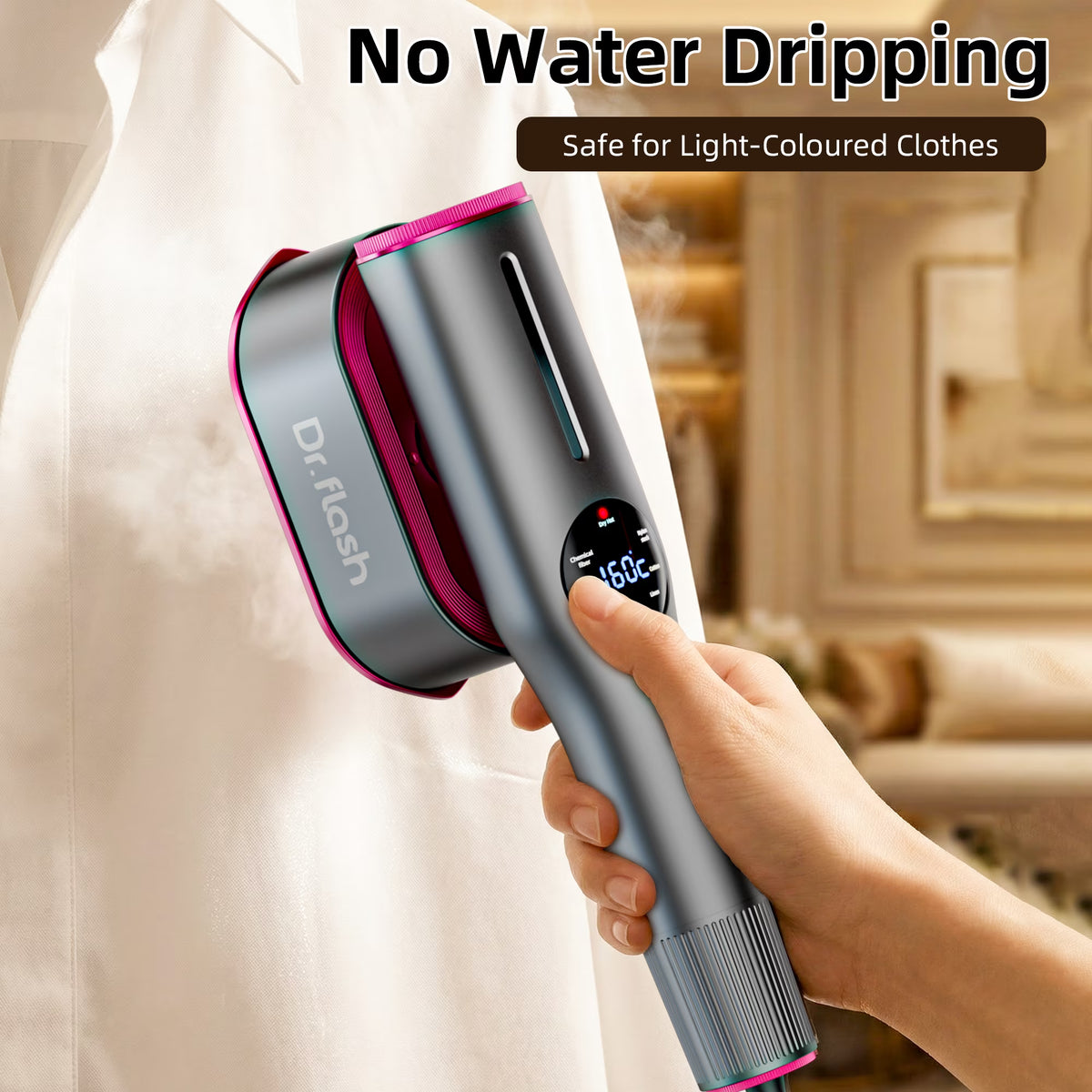 1200W Handheld Garment Steamer, Portable Clothes Steamer with LED Display, 7 Settings, 90 Degree Swivel Handle for Home and Travel